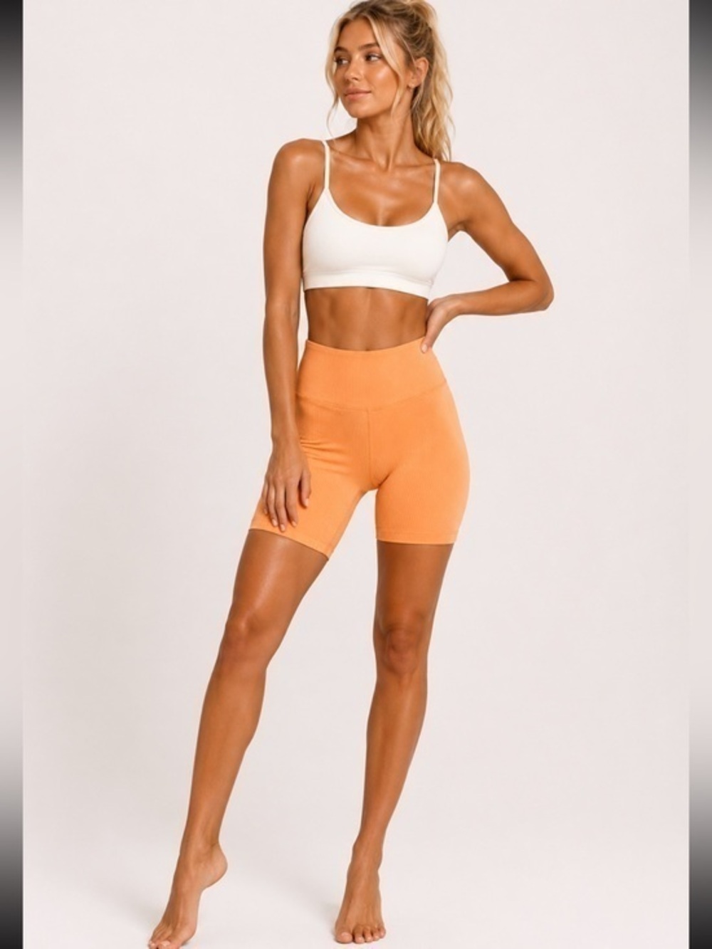 NWT Year of Ours Ribbed High Rise Biker Shorts Apricot Crush XS Made in USA